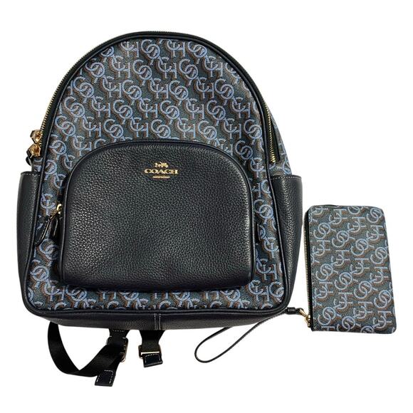 Coach Backpack + Wristlet Set – All Blue Signature Logo – Matching Pair - Picture 1 of 14